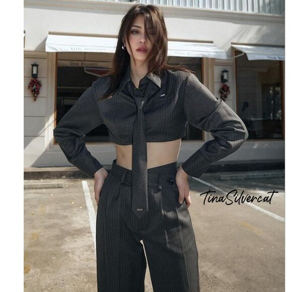 BLOGGER'S FAVE! Zara Striped Crop Shirt With Necktie NWT - Picture 13 of 16